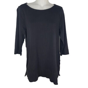 Chicos The Ultimate Tee Sz 1 Medium Tunic Supima Cotton Long Sleeve Pocket Black